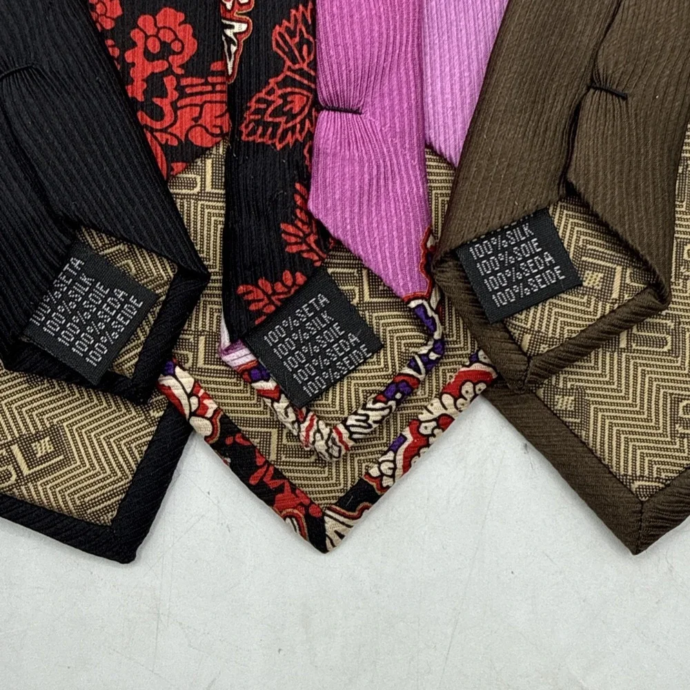 Steven Land Big Knot Silk Tie Black Gold White Geometric Art Deco Mens Necktie